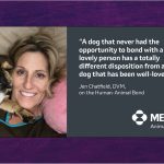 Dr. Jen the vet and Cosette alongside a quote on the human animal bond